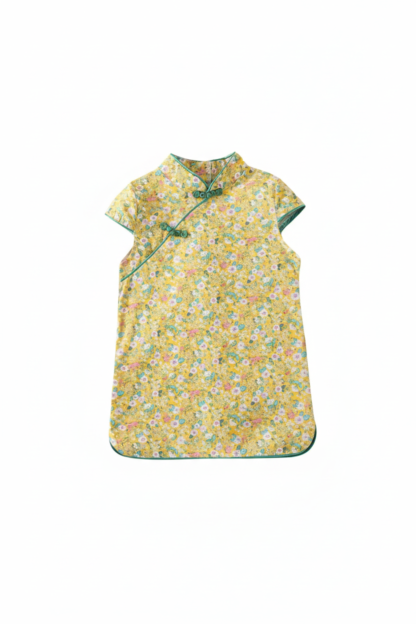 Clean product shot of yellow floral qipao