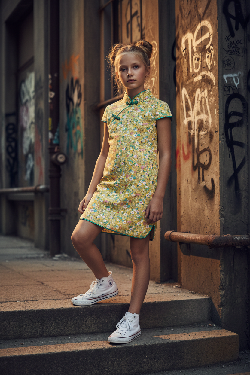 Editorial shot with space buns hairstyle