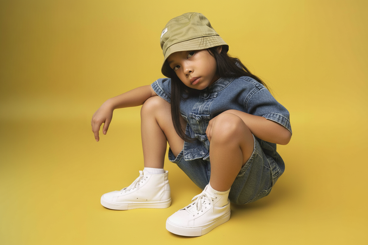 Model wearing Street Dynasty denim set