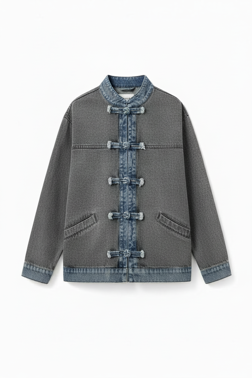 Washed grey denim jacket with texture